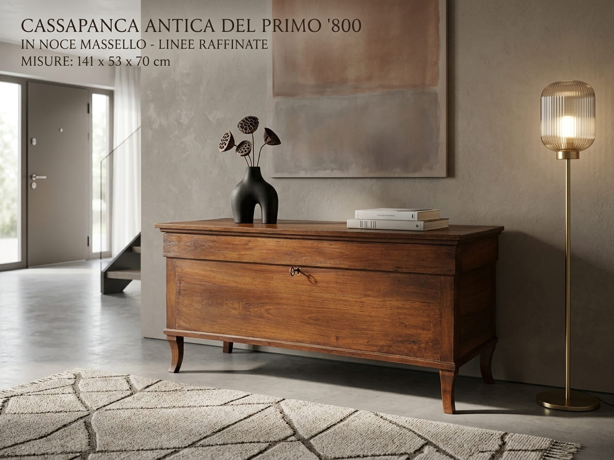 cassapanca antica in noce ambientata in casa moderna