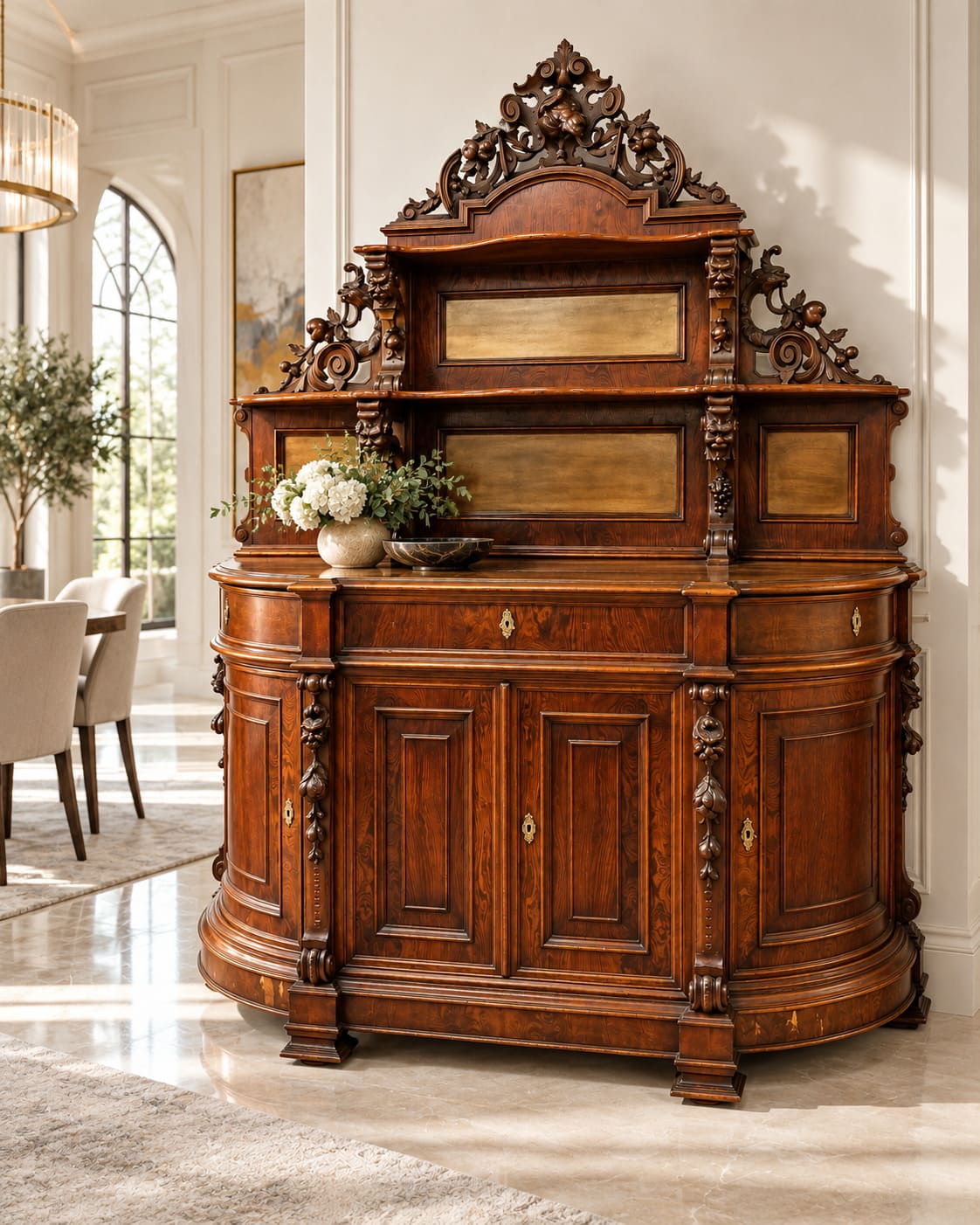 Credenza Antica con Alzata Scolpita a 4 Ante – Metà '800
