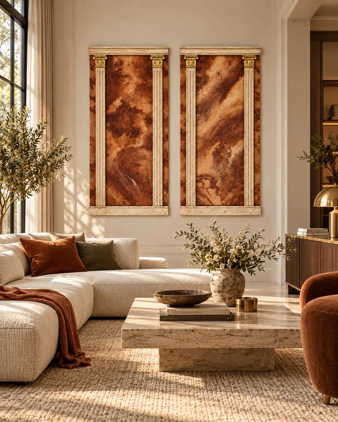 Coppia di Pannelli Decorativi in Legno Dipinto a Finto Marmo – Stile Neoclassico